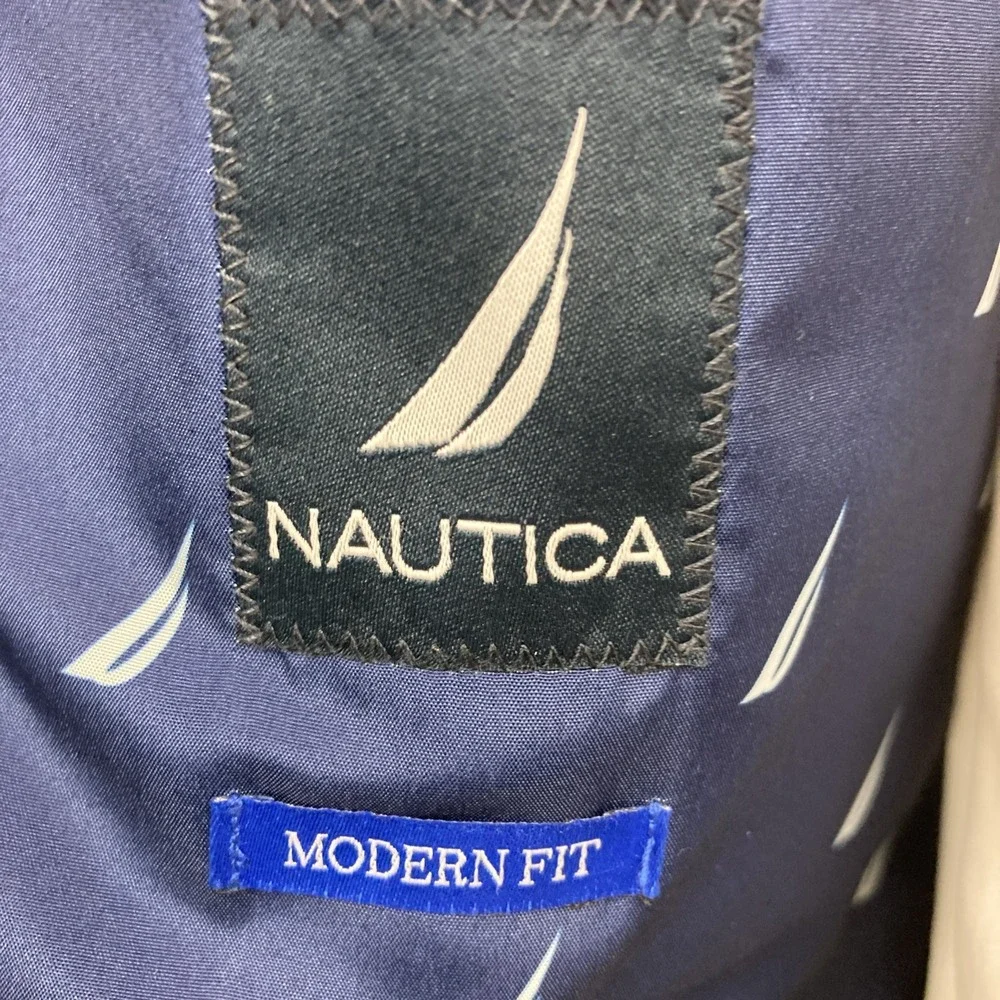 Nautica Mens Modern fit Sport Coat Blazer 42R Navy Blue Solid Stretch